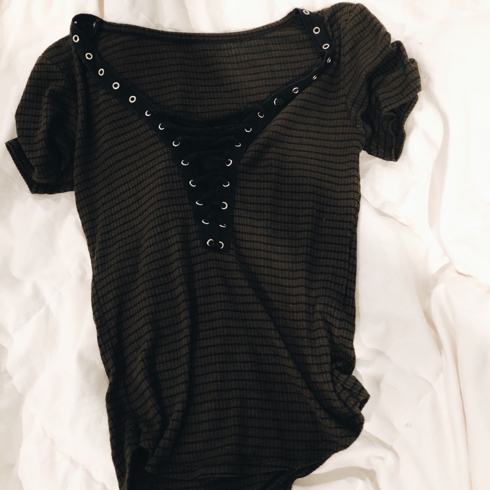 dark green lace up shirt